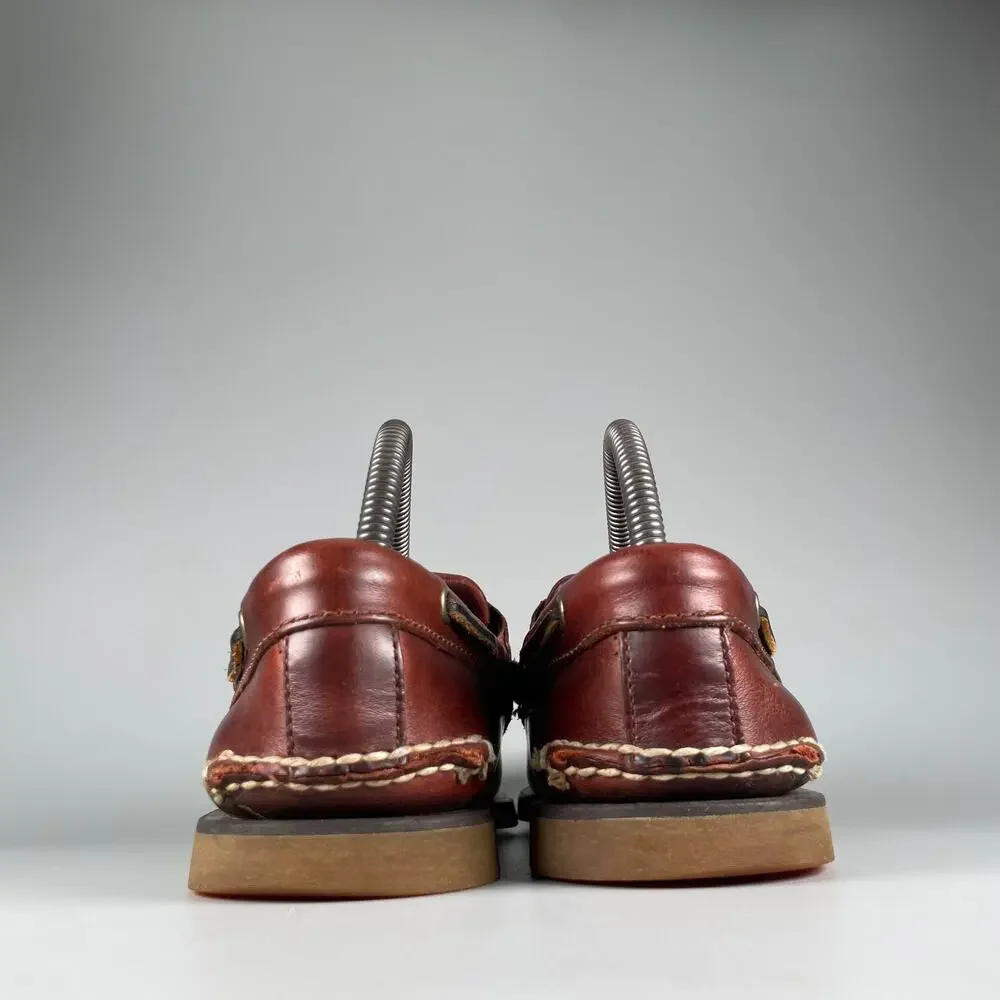 Men's 7.5 Women's 9 Timberland Classic Brown Leather 2 Eye Boat Shoe Loafers GUC
